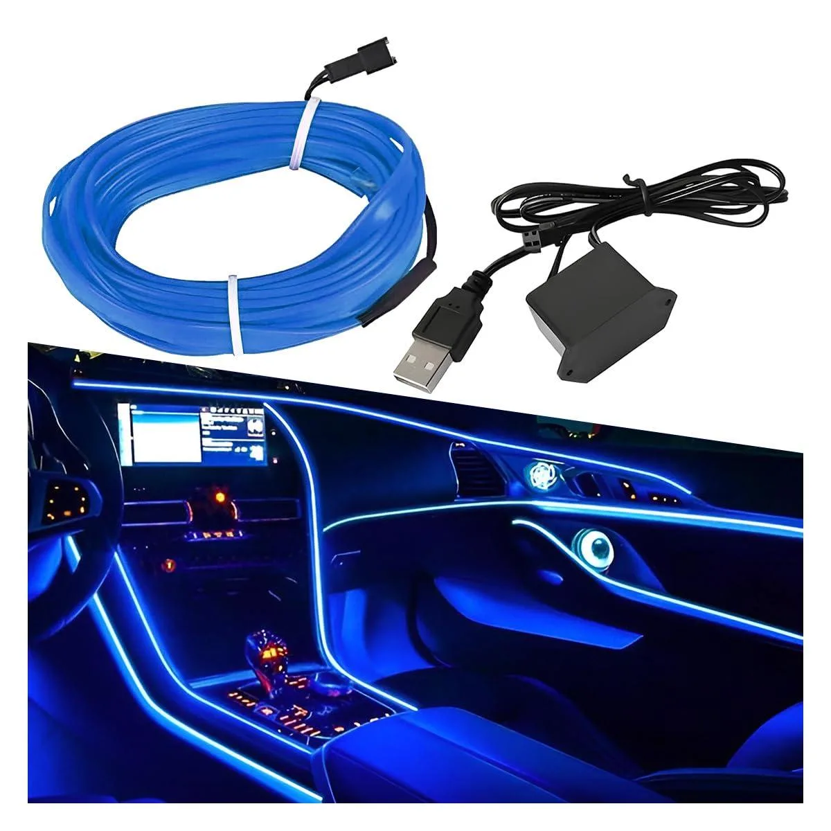  EL Wire Car Interior LED Strip Lights Blue 16 ft 0.09 kg — product photo