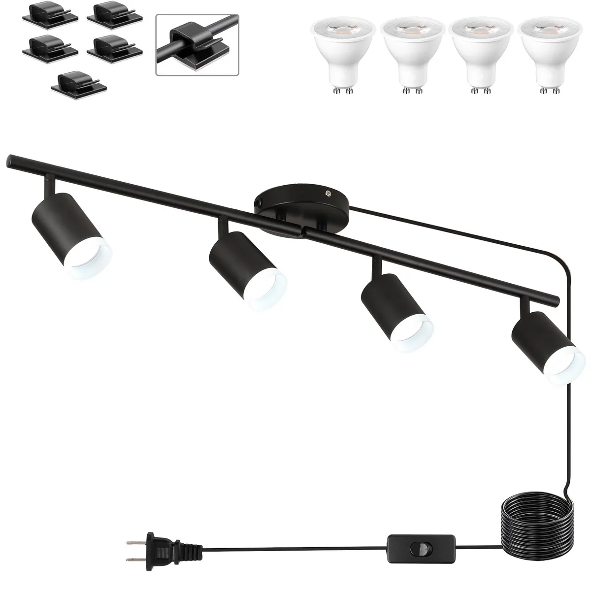Black 80cm track rail with four adjustable spot heads and 16.4ft power cord