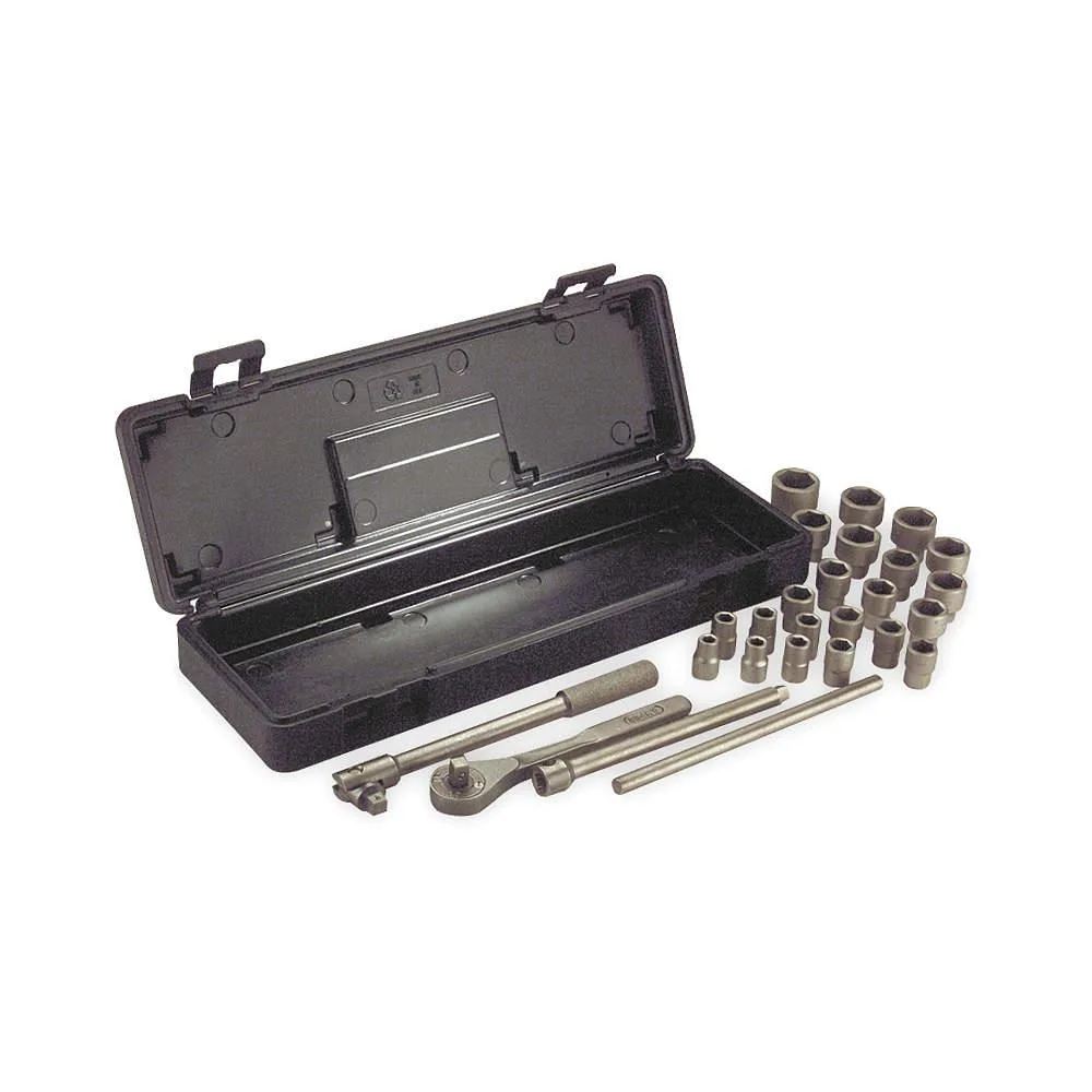 Ampco W-260M 26-piece 1/2 inch drive metric nonsparking socket set in white aluminium bronze with beryllium copper alloy plating