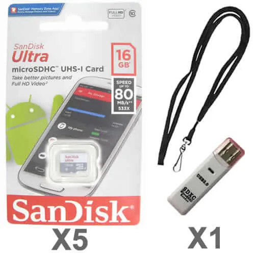 SanDisk SanDisk Ultra microSDHC 16GB Class 10 Kit (5) with Lanyard & USB Reader — product photo