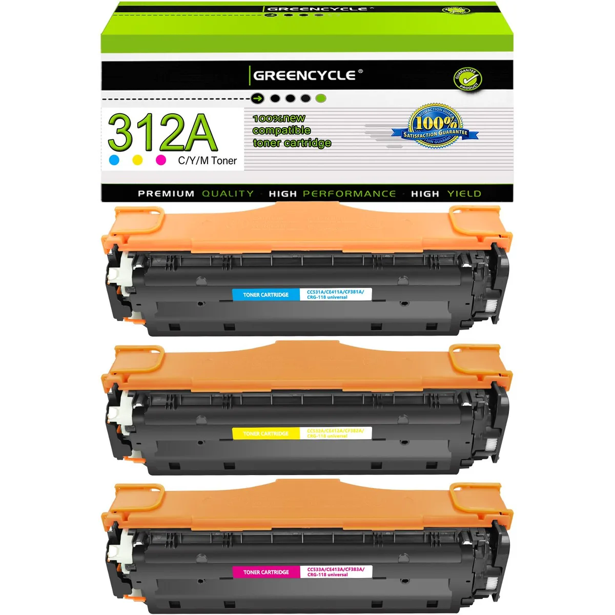 GREENCYCLE GREENCYCLE 312A 3 Pack Toner Cartridge Cyan Yellow Magenta 2700 pages — product photo