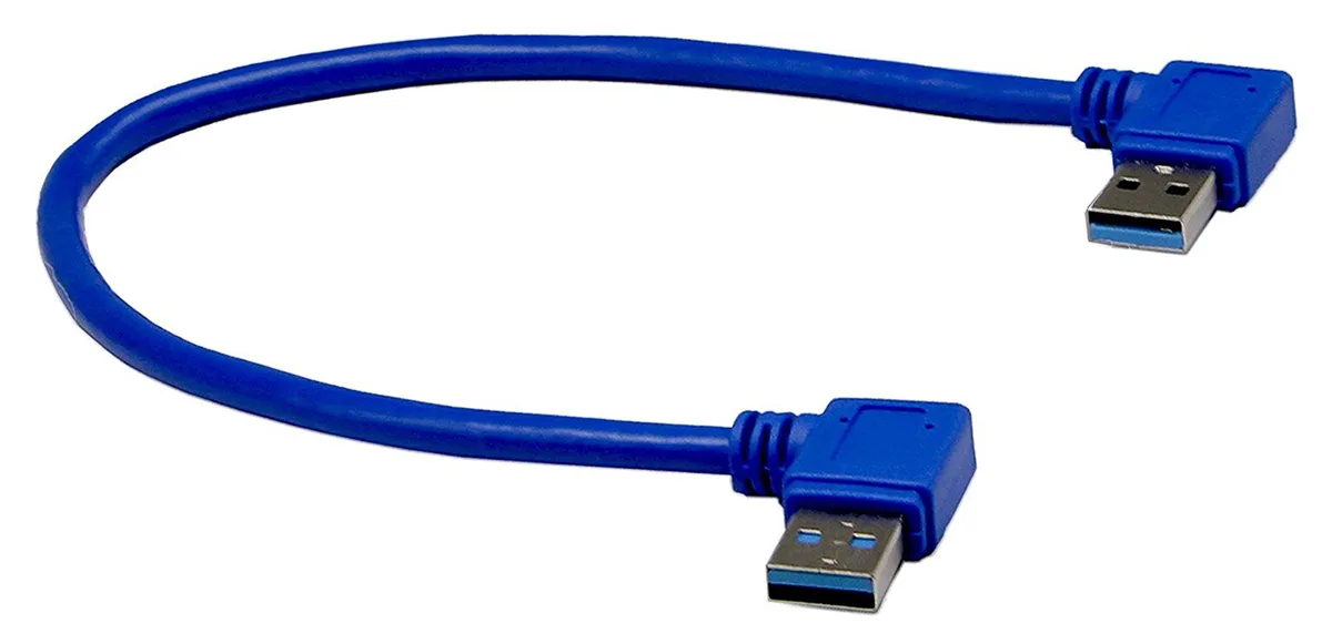Blue 30 cm USB 3.0 cable with right and left 90 degree male Type A connectors