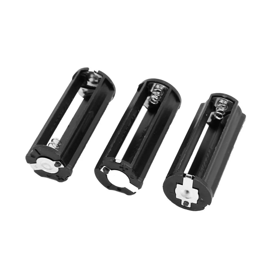 Three black plastic AAA battery holders with spring contacts