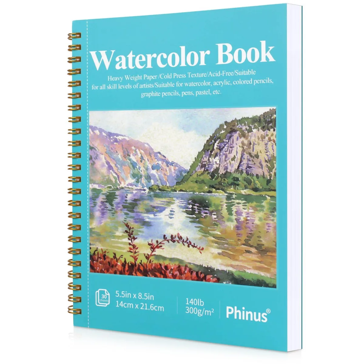  Phinus 16LXSCB0001 30-sheet 5.5×8.5" 140 lb/300 gsm cold-press watercolor sketchbook — product photo
