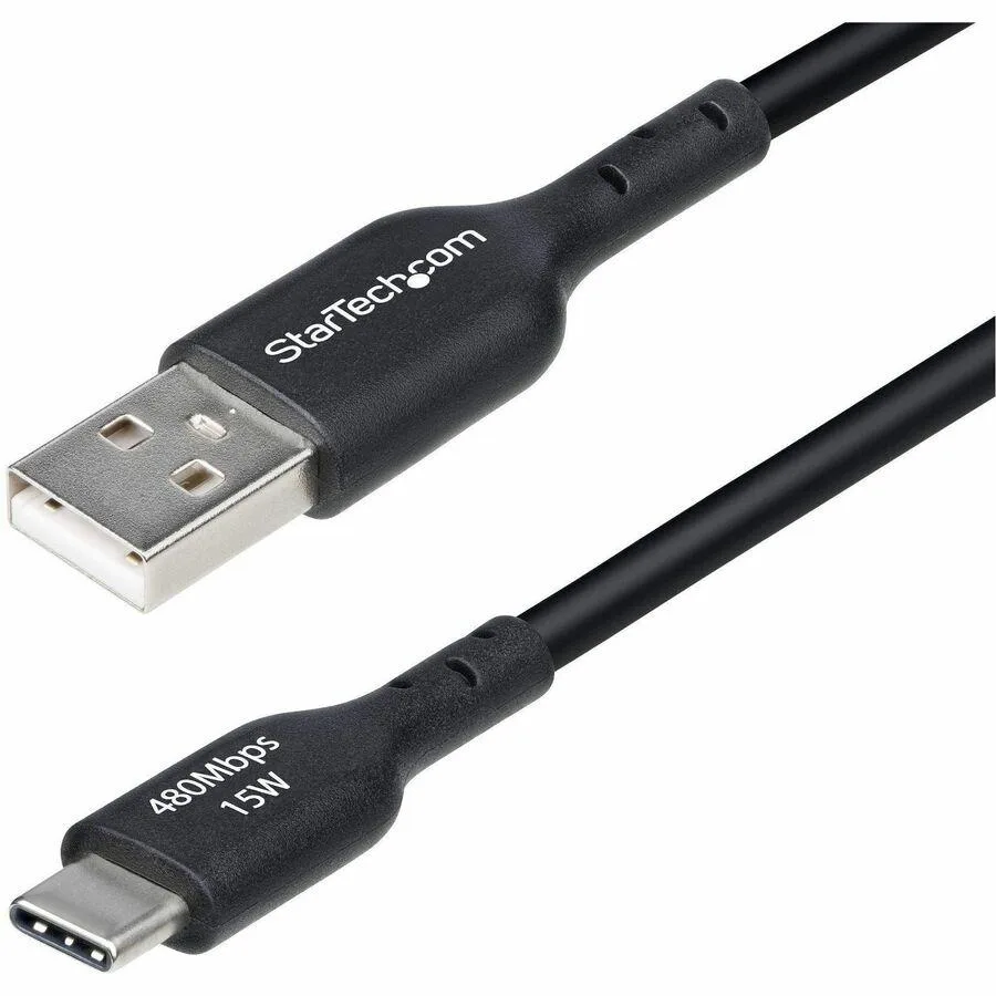 Black USB-A to USB-C cable, short straight connectors, matte finish