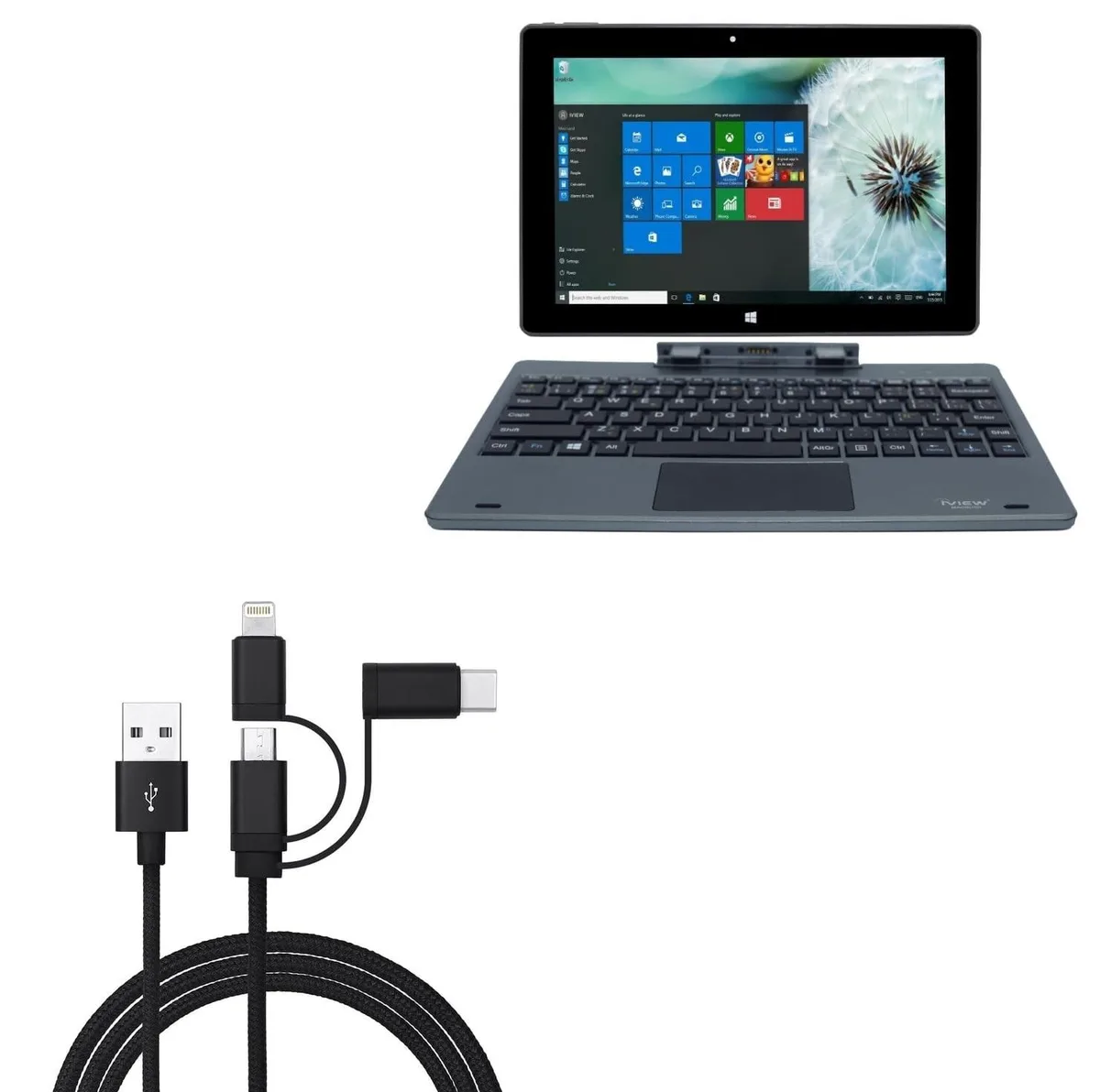 Boxwave Boxwave AllCharge 3-in-1 Cable for iView Magnus 10.1 in Jet Black — product photo