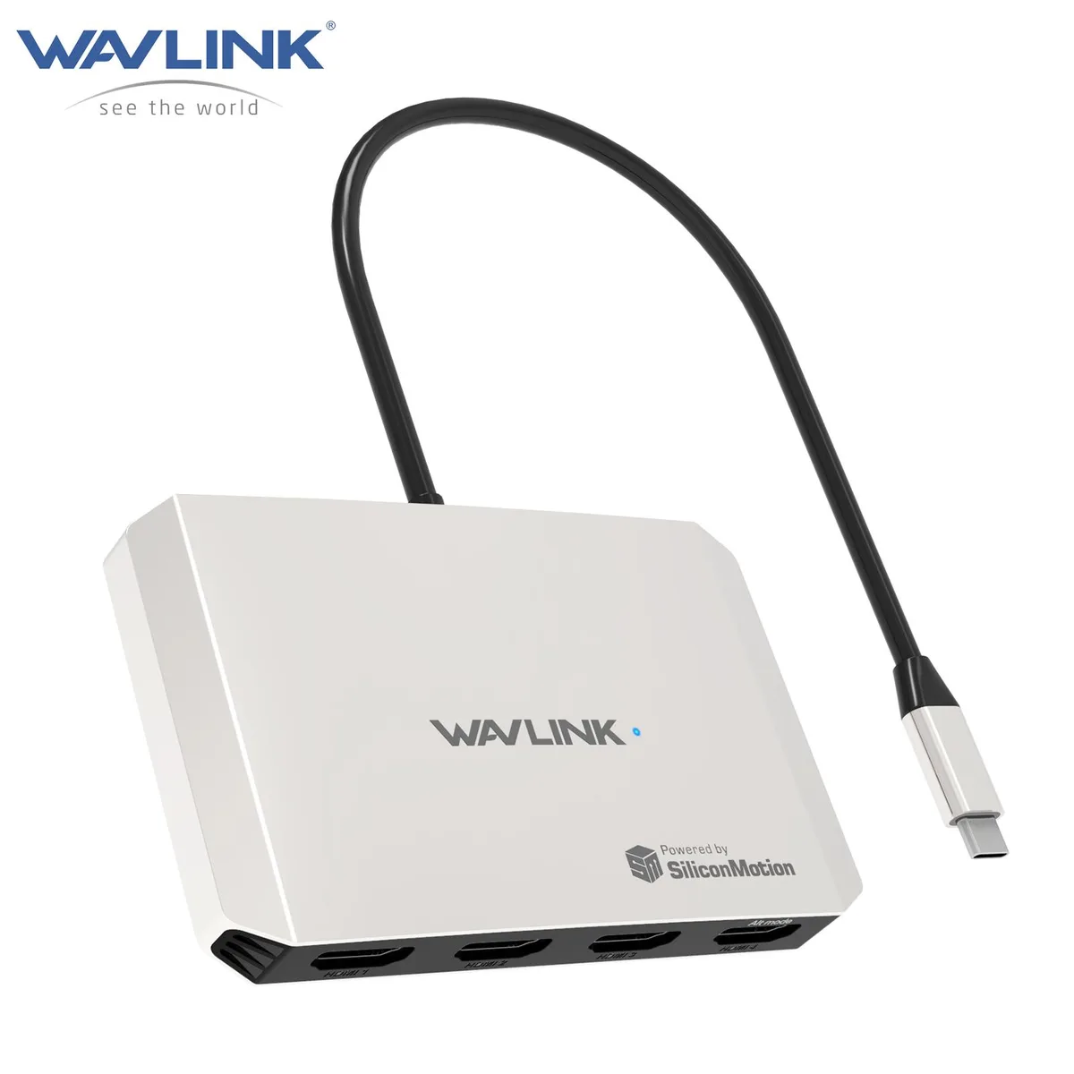Wavlink Wavlink WL-UG7702H-A usb display adapter 4x HDMI 3×4K@60Hz 1×4K@144Hz PD 140W in 130W out — product photo
