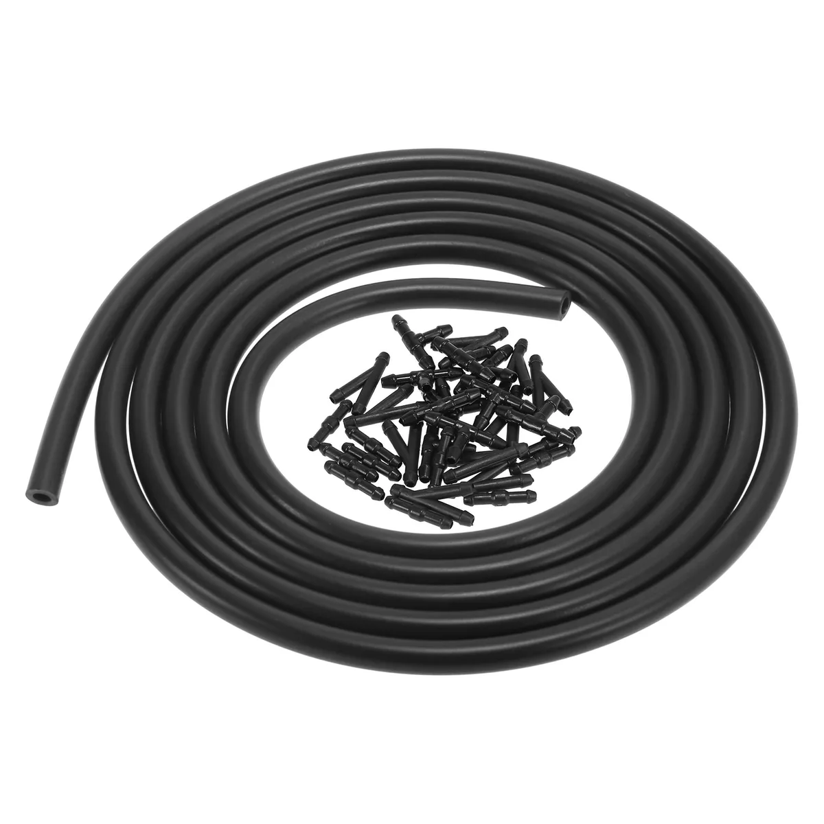 Black rubber washer hose coil with assorted plastic Y T I connectors