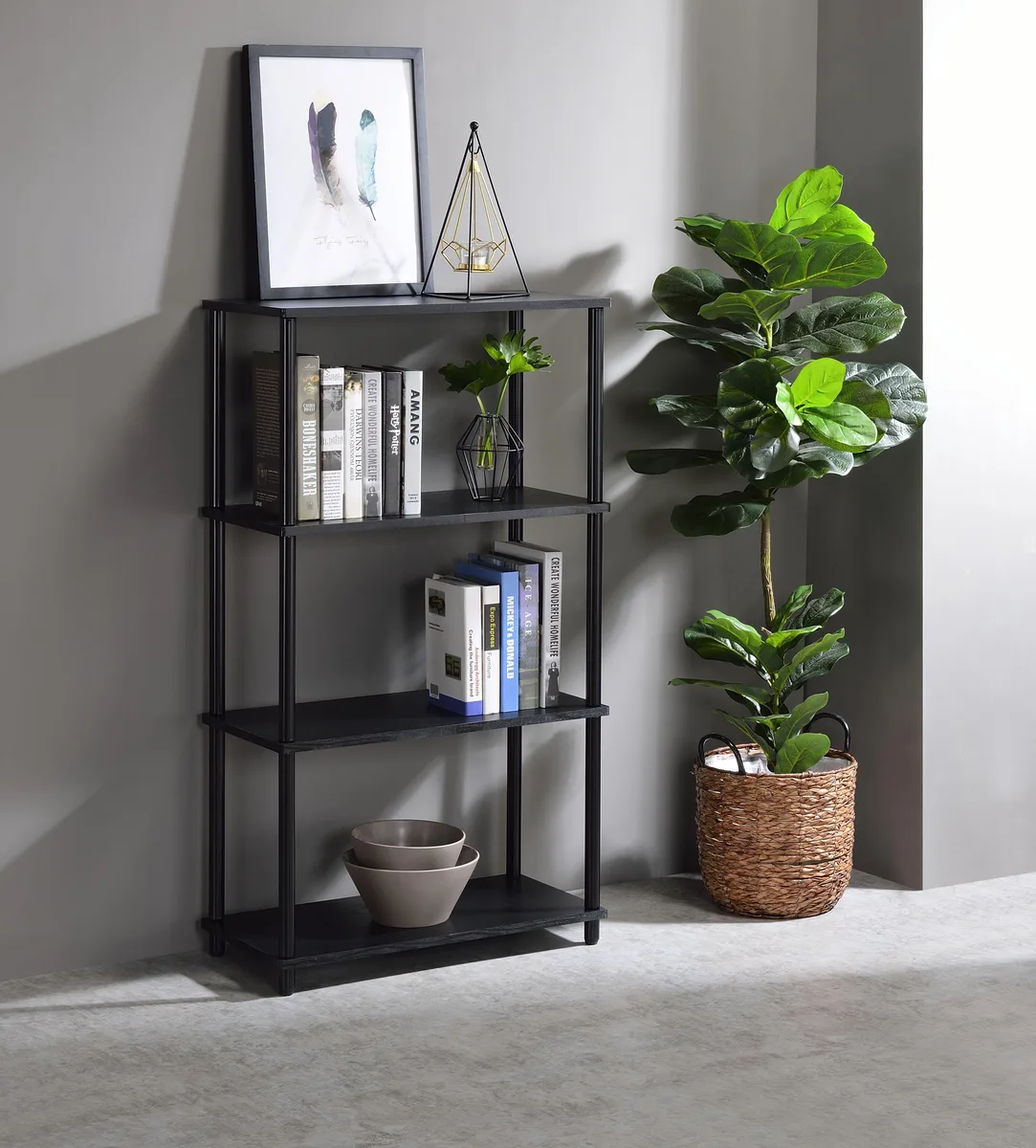 tuphen tuphen Nypho Black Finish Bookshelf 24"L x 12"D x 13"H 4 Tier — product photo