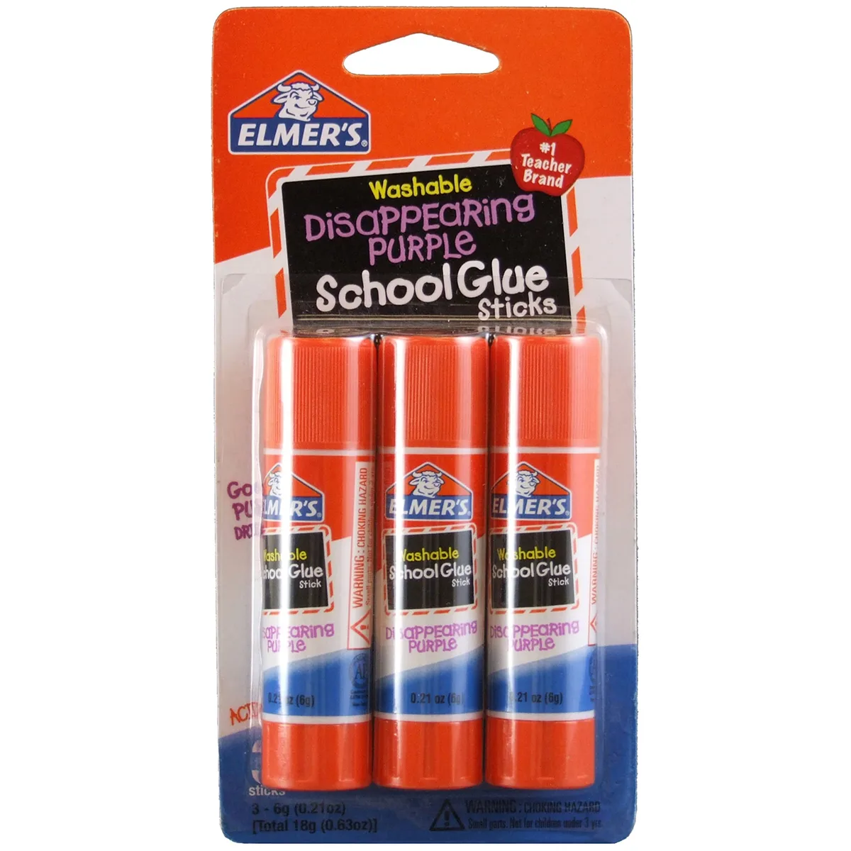  Elmer's E520 Washable Disappearing Purple Glue Sticks 3 Pack 6g Each — product photo