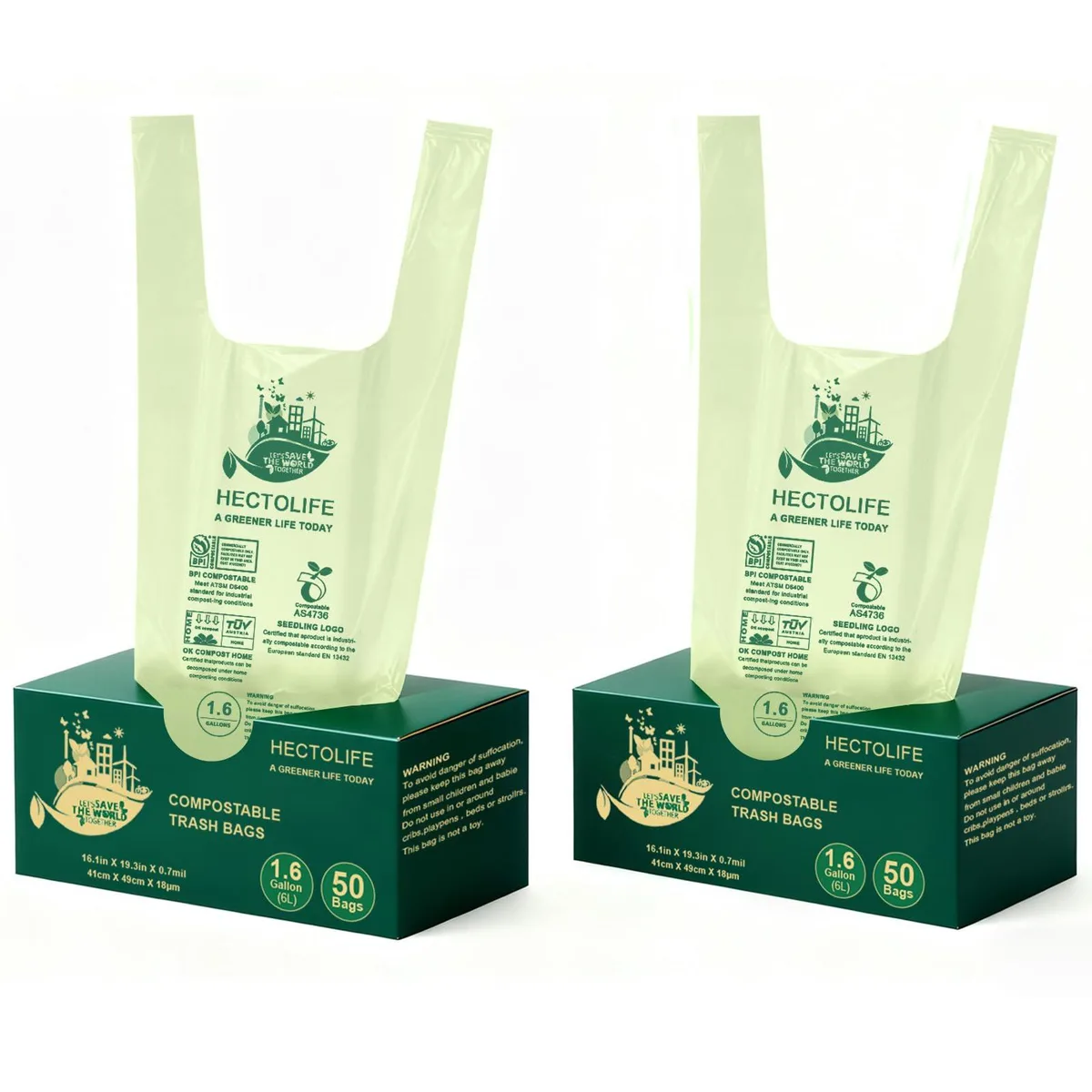  1.6 Gallon 100 Count Compostable Bags Handle Tie — product photo