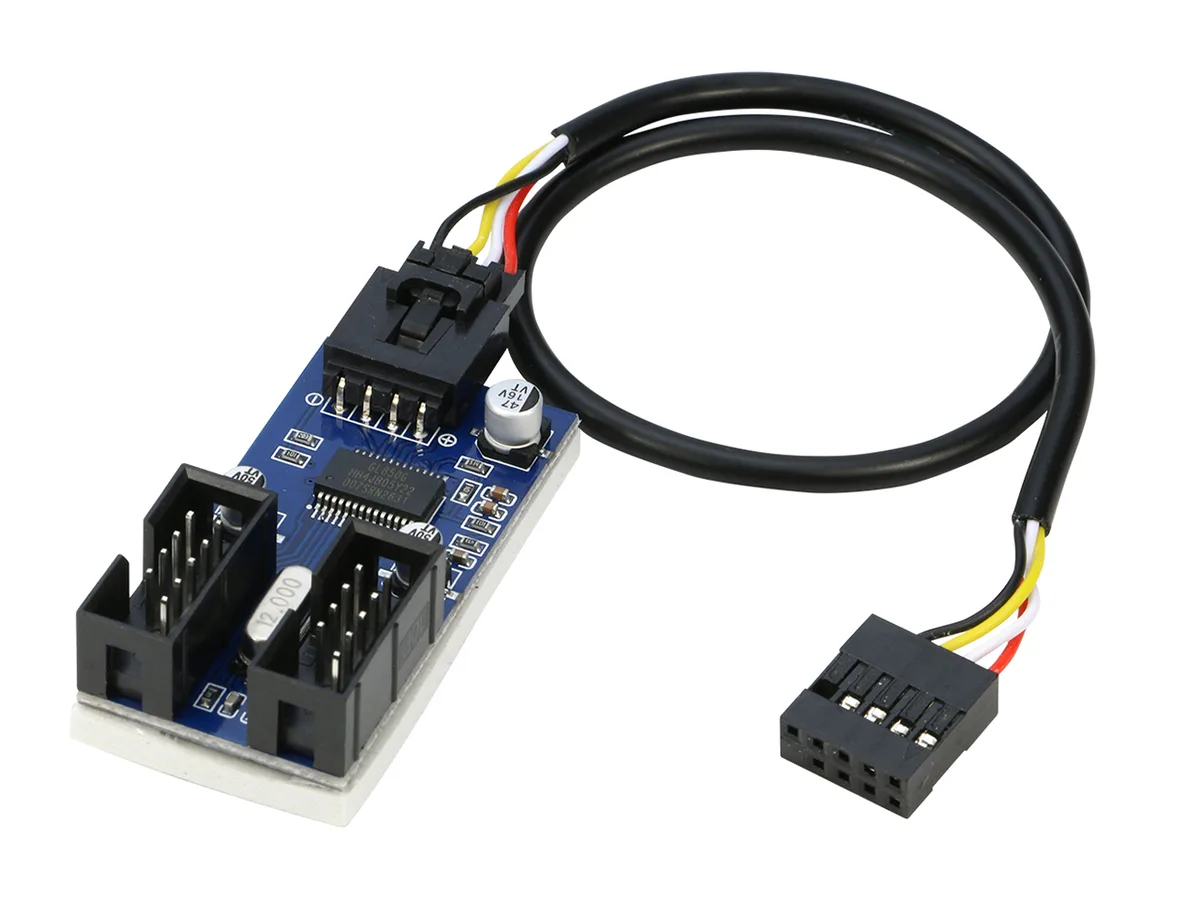 RIITOP RIITOP USB 2.0 9-Pin Header Male to 2 Female Splitter Cable 12in Blue — product photo