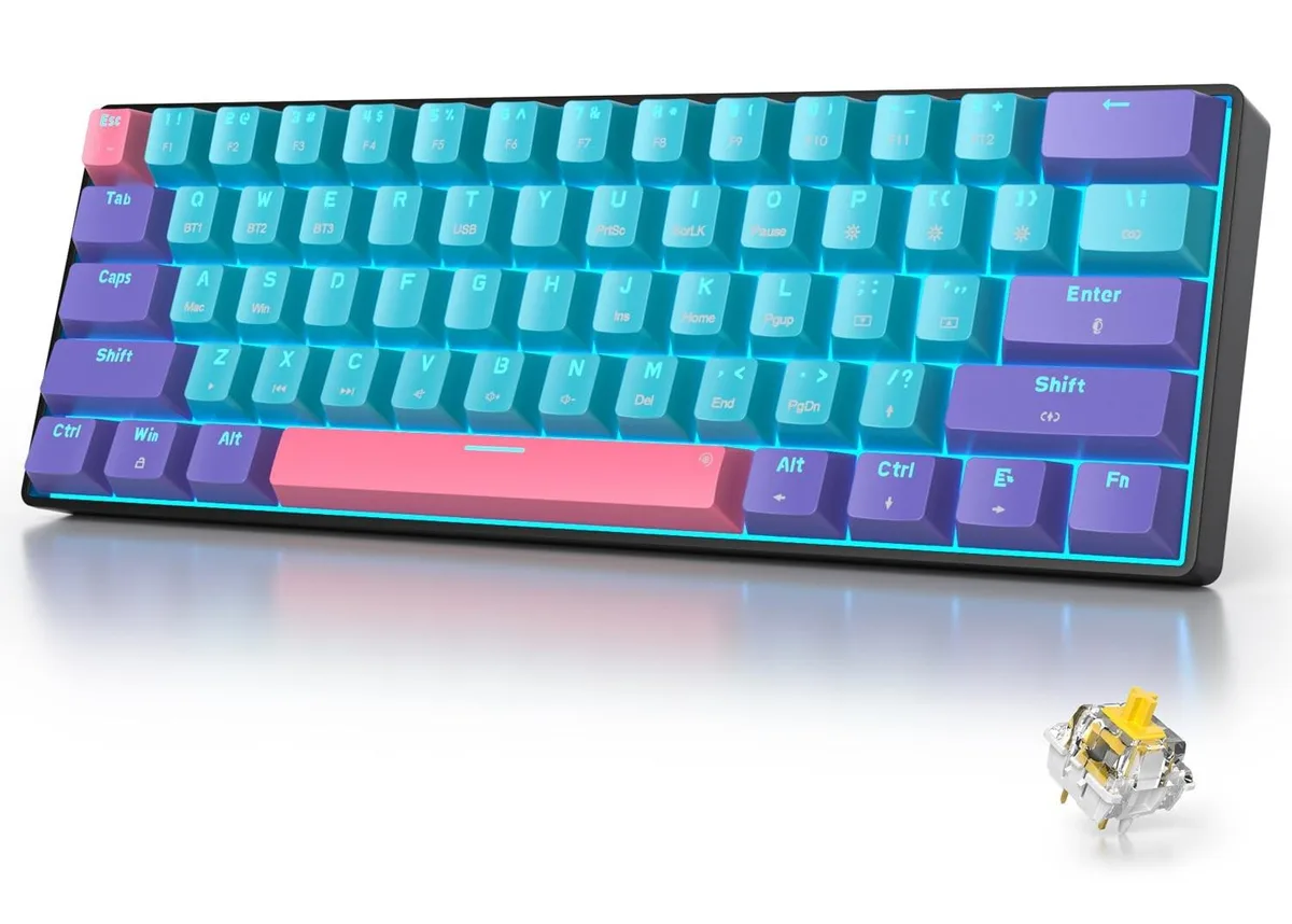 Barrow Mods Barrow Mods 60% Wireless Mechanical Keyboard Yellow Switch 61 Keys 2 in 1 Accessories — product photo