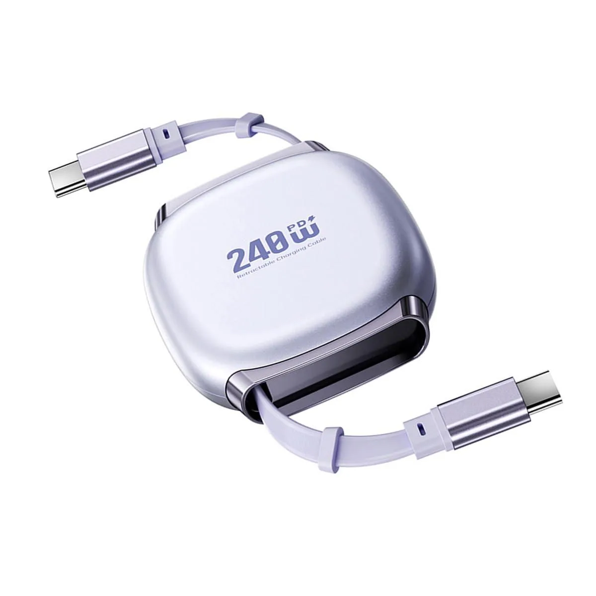Purple USB-C retractable coiled cable with Type-C connectors on both ends