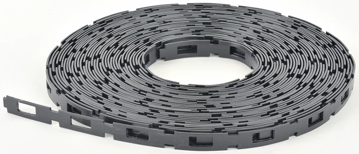 Black polyethylene chain lock tree tie roll 1 inch wide 100 feet long
