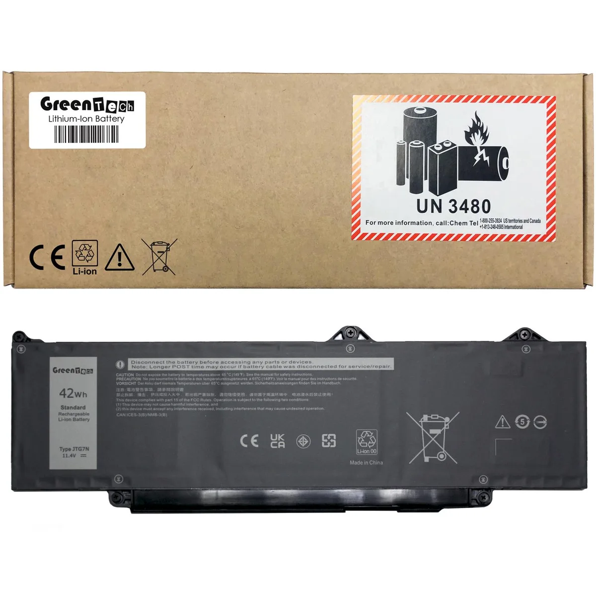 GreenTechLLC GreenTechLLC JTG7N laptop battery 11.4V 42Wh Dell Latitude 5340 5440 5540 Precision 3480 3490 3580 — product photo