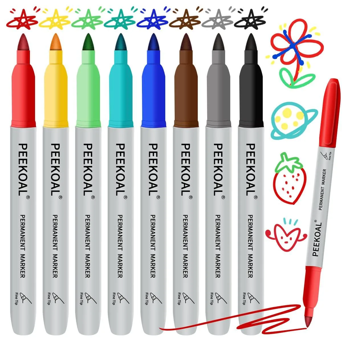 Peekoal 8 Pack Assorted Colors Permanent Markers Fine Tip — product photo