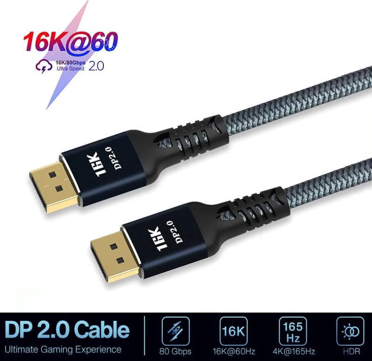 SMUGDESK SMUGDESK VESA Certified DisplayPort 2.0 cable 3.3ft 16K@60Hz 4K@165Hz HBR3 80Gbps HDCP 2.2 HDR10 — product photo