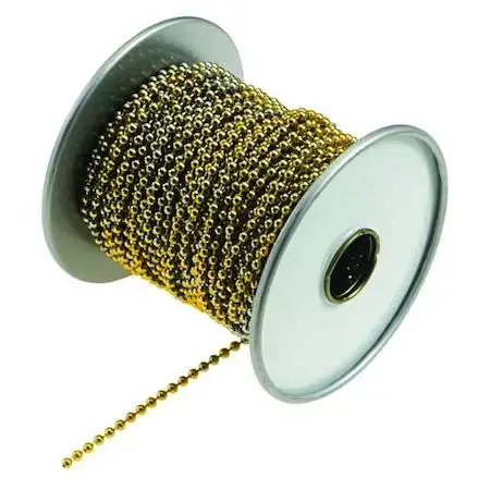 Gold brass-plated bead chain on spool, 100 ft