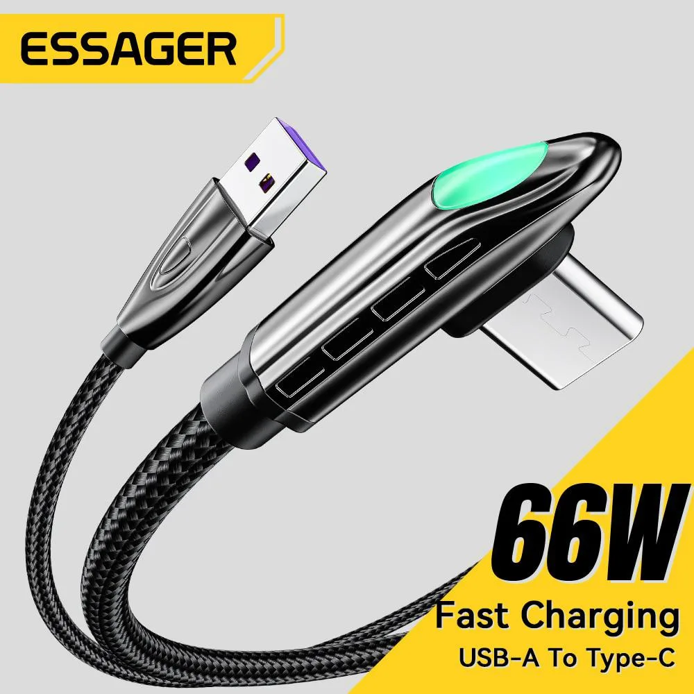 LUOM LUOM Essager FXL66W USB-C Cable 3.3ft 66W 6A 480Mbps Right Angle E-Marker — product photo