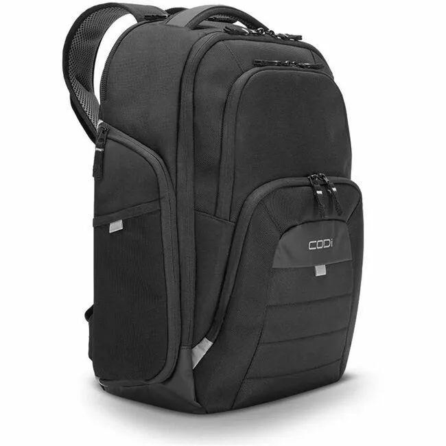 Black 1680D polyester backpack for 17.3 inch laptop made from 14 recycled bottles