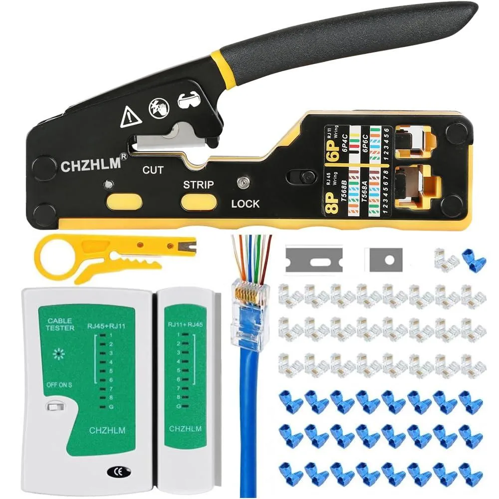 KEHIPI KEHIPI RJ45 Pass-Through Crimper Kit Stripper Cutter 8P 6P — product photo
