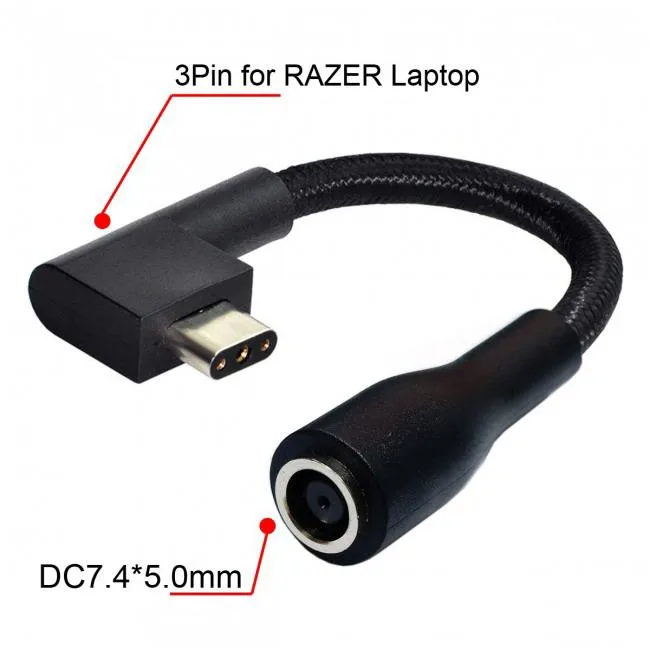 Shenzhen Shenzhong TECH. CO. LTD. Shenzhen Shenzhong TECH. CO. LTD. DC Jack 7.4*5.0mm to 3Pin Power Cable for Blade 15/17 230W/160W — product photo