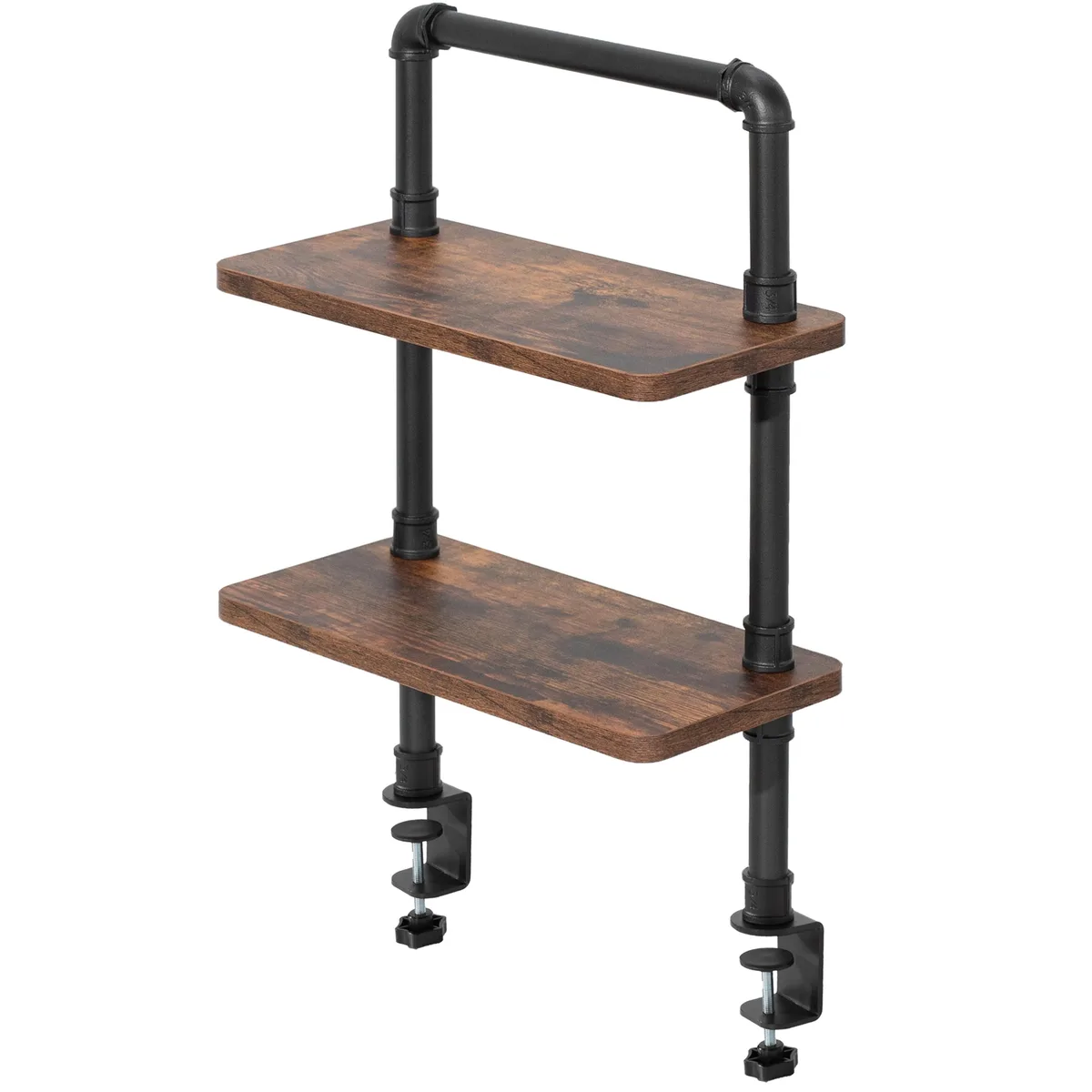 VIVO VIVO DESK-SHELF16-2N clamp-on 16" 2-tier industrial pipe shelves, Vintage Brown — product photo