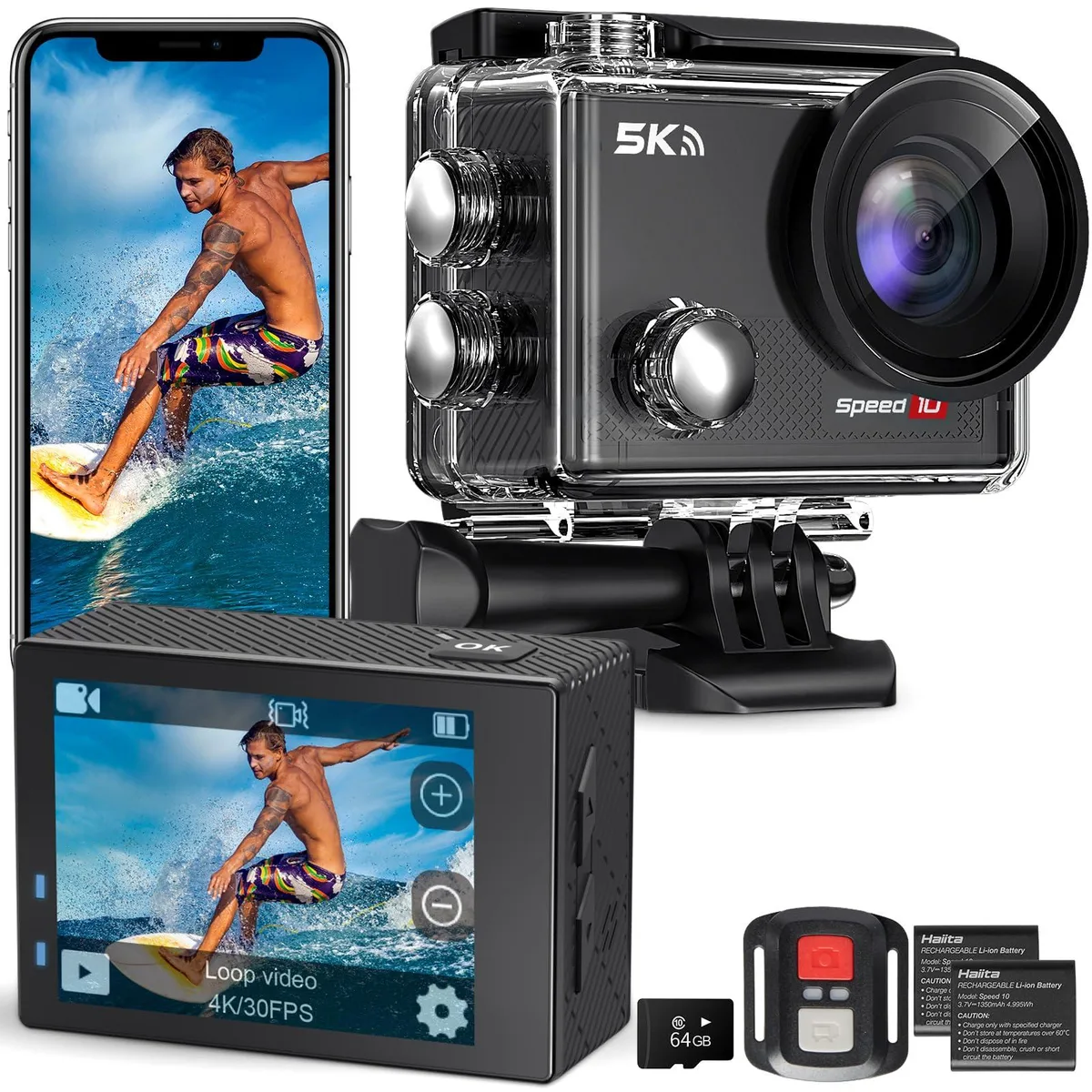  Hiicam Speed 20 4K 30FPS 131FT Waterproof Action Camera Black — product photo