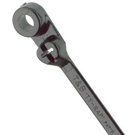 Black nylon 6/6 mountable cable tie, 8 inch length, screw mount hole, pack of 50