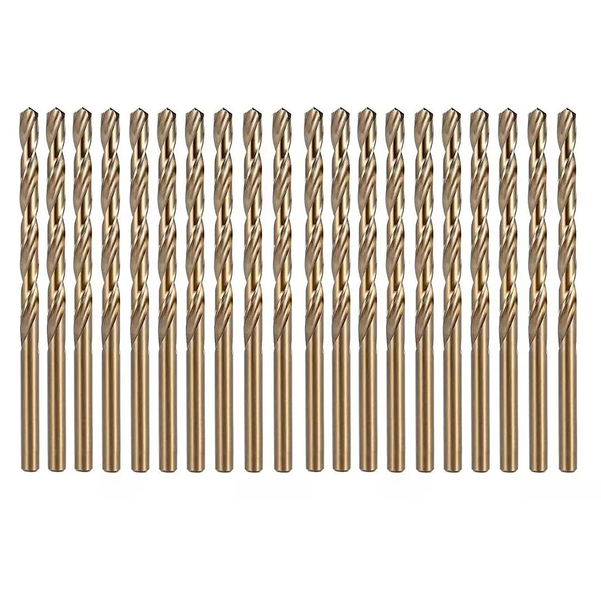 Twenty cobalt drill bits in a plastic case, 1/16 inch jobber length, gold finish