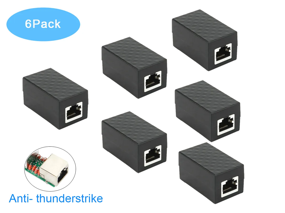 RIITOP RIITOP RJ45 Coupler 6 Pack Shielded Cat7 Cat6 Cat5e 10 Gbps Black — product photo