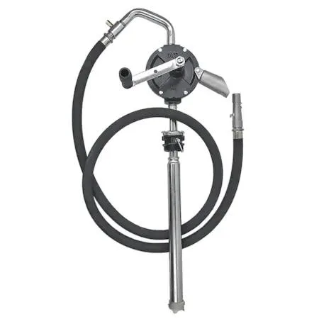 Silver rotary fuel pump with clear 8ft anti-static hose and nozzle