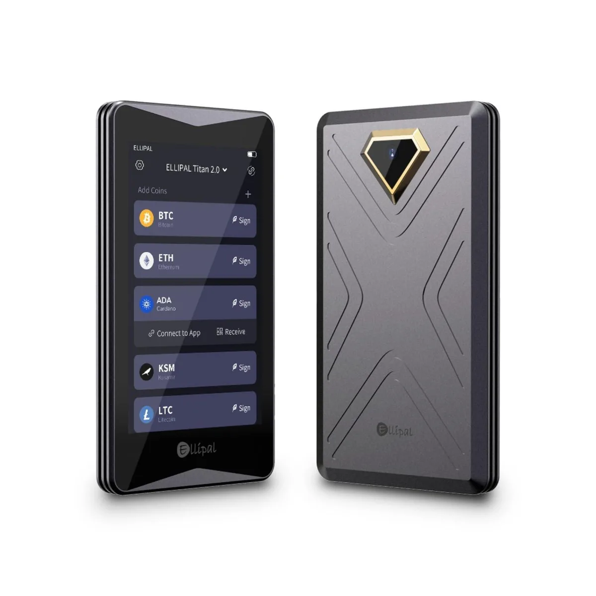 Rectangular metal hardware wallet with large colour touchscreen
