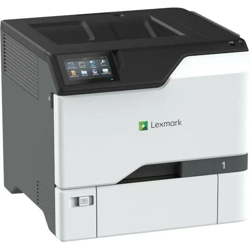 White and grey rectangular office laser printer with front paper trays and output bin