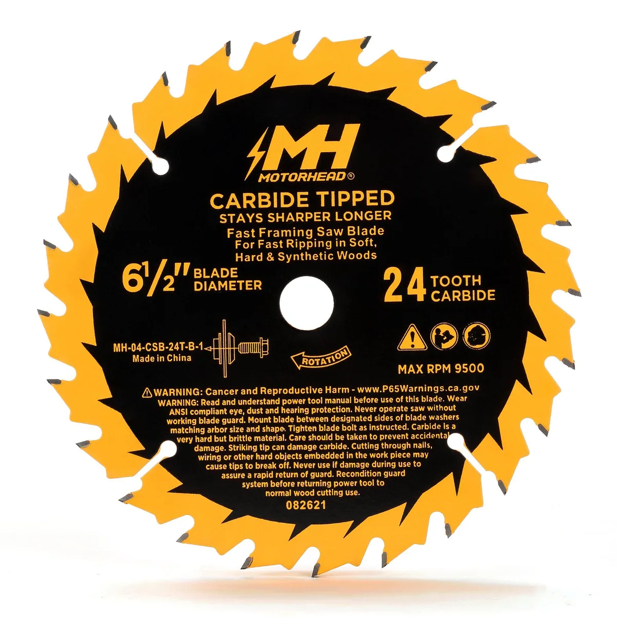 Silver 6-1/2 inch circular saw blade with 24 tungsten carbide teeth