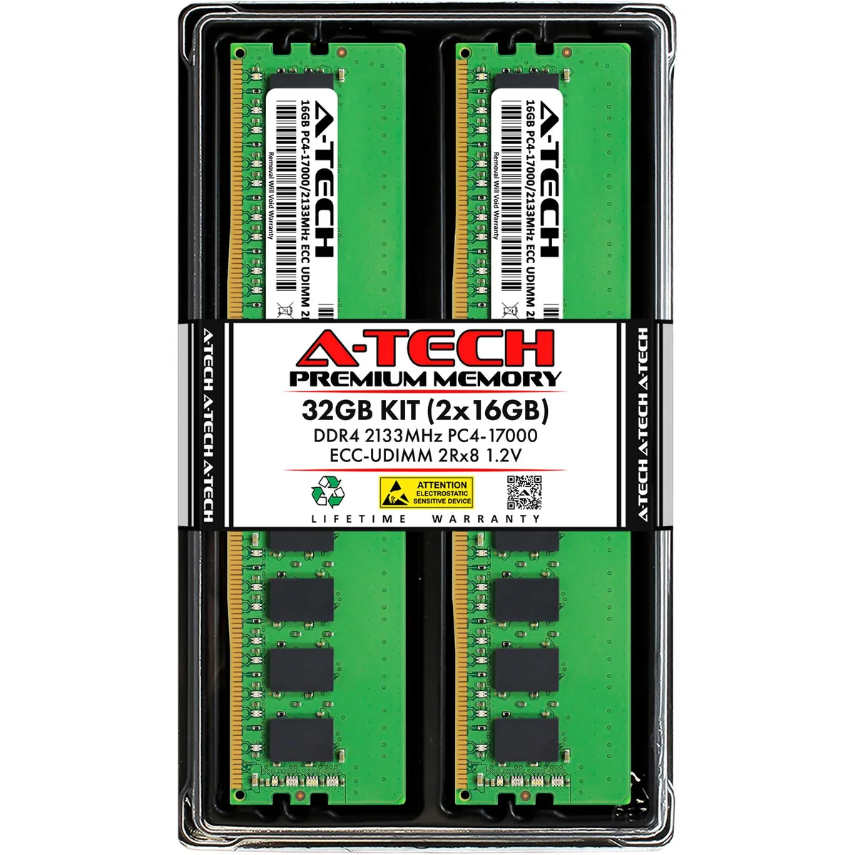 A-Tech A-Tech 32GB (2x16GB) DDR4 2133 ECC UDIMM 2Rx8 CL15 1.2V 288-Pin Server RAM — product photo