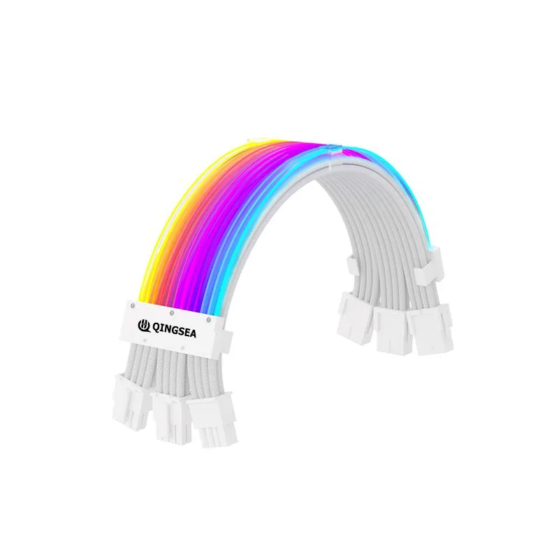 Qinghai Electronics Qinghai Electronics Addressable RGB 24-Pin Power Extension Cable 18AWG White 11.8 Inch — product photo