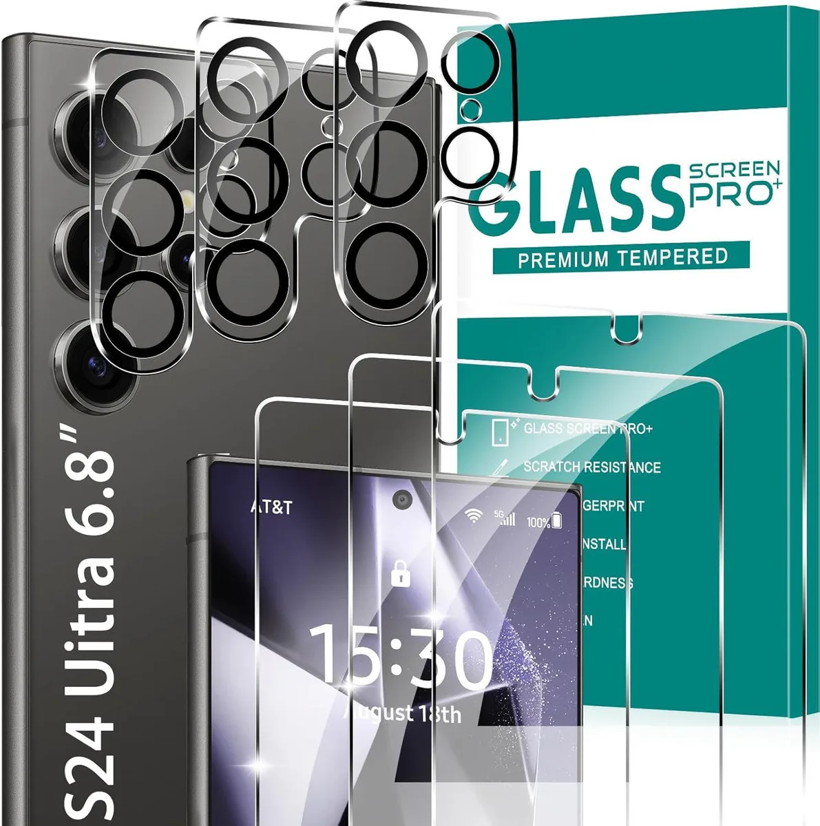 BONAEVER BONAEVER 3+3 Pack Glass Screen Protector for Samsung Galaxy S24 Ultra 6.8 inch — product photo