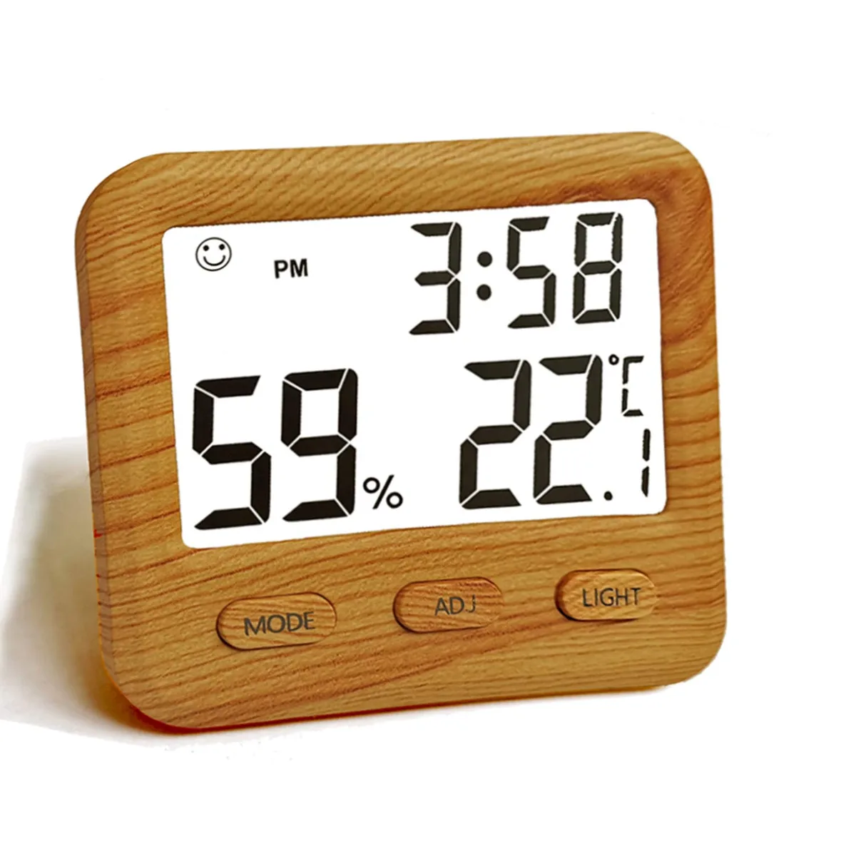 Wooden digital hygrometer thermometer, 80×70×21mm, desk or wall mount