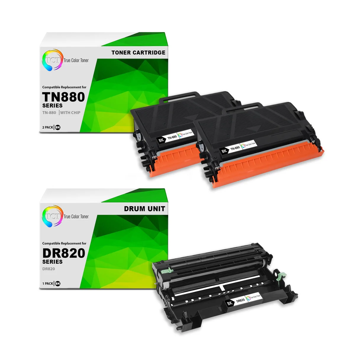 True Color Toner True Color Toner TN880 2 Pack &amp; DR820 Drum Unit - 3 Pack Black High Yield Toner Cartridges — product photo