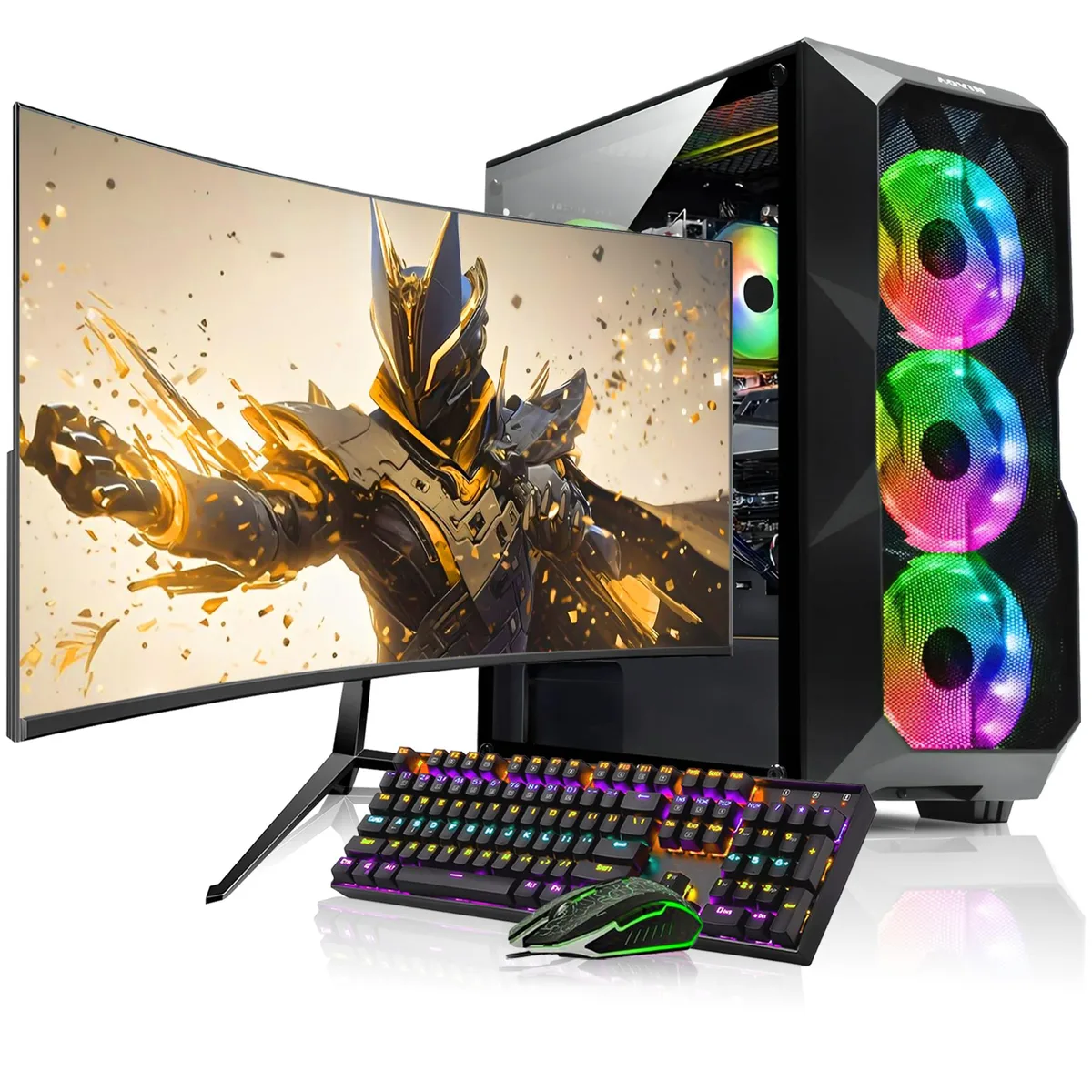 AQVIN AQVIN AQB70 gaming PC i7-6700 RTX 3050 32GB 2TB 27" curved monitor — product photo