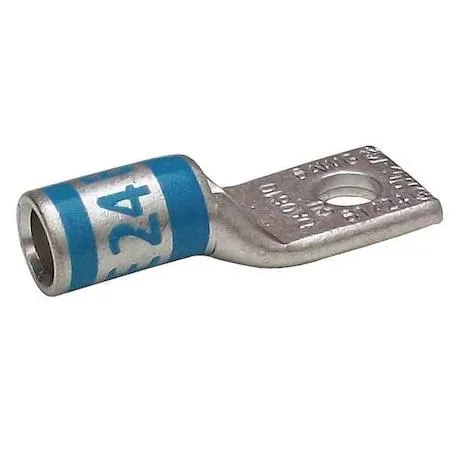 Copper compression lug, one hole, short barrel, blue colour code, 5/16 stud