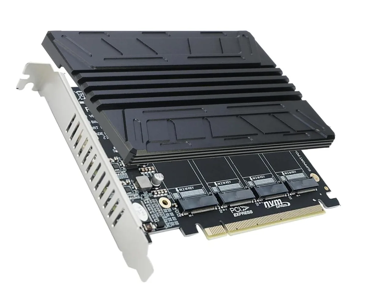 GSM Outdoors GSM Outdoors Sintech Quad NVMe SSD PCIe Adapter 2 in 1 accessory — product photo
