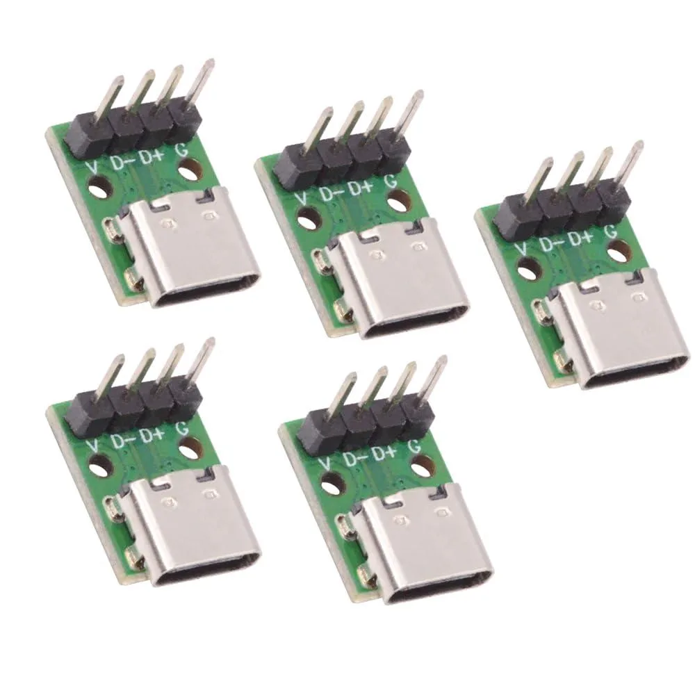 Fervit Fervit USB C DIY Connector 5 Pack 2.54mm Vertical 4Pin USB 2.0 Type C Female Solder Adapter — product photo
