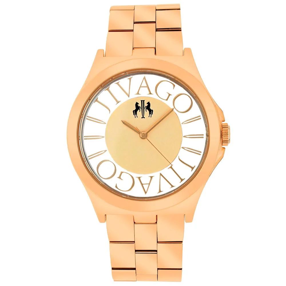 Rose gold dial stainless steel watch on matching bracelet