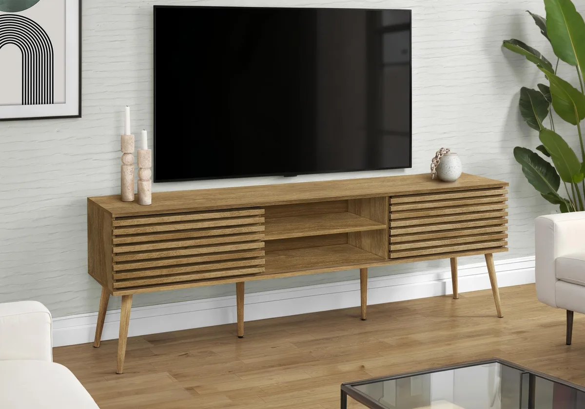 tuphen tuphen 72 Inch TV Stand Walnut Laminate Sliding Doors — product photo