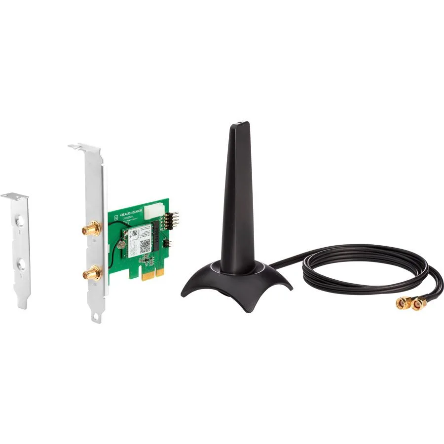 Small green circuit board with gold edge connector and two antenna sockets