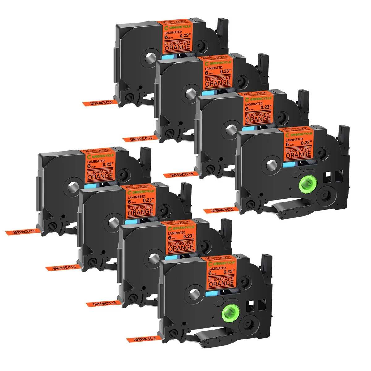 GREENCYCLE GREENCYCLE TZe-B11 6mm Black on Fluorescent Orange label 8 pack — product photo