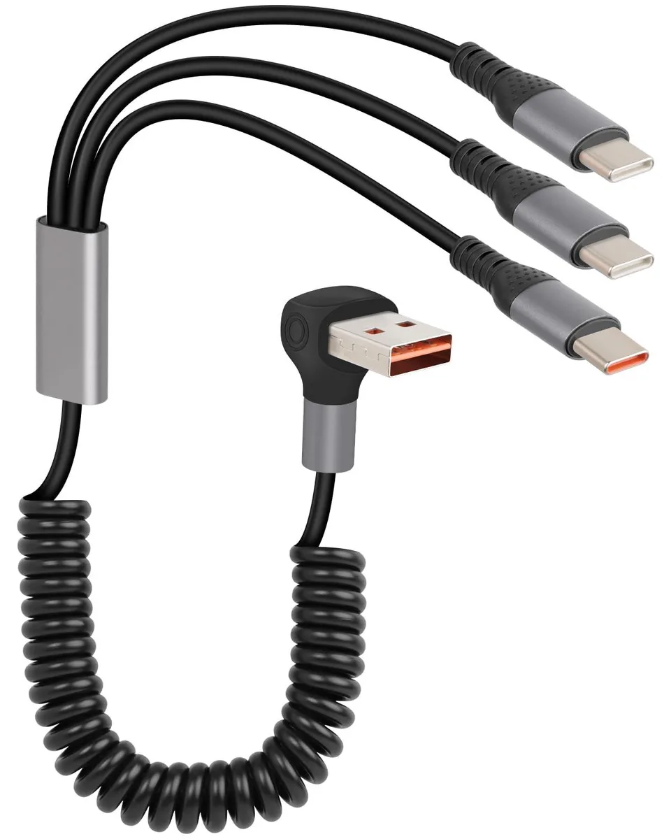 Mobee Mobee 66W Coiled USB-C Y-Splitter Cable 90° Right Angle (A to 3C) — product photo
